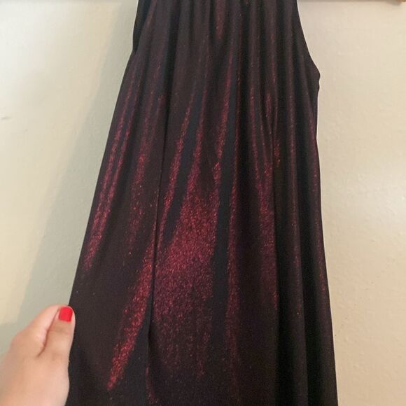 Vintage 90s Y2K Windsor Deep Red Black Mesh Overlay Side Slit Halter Maxi Dress - Picture 7 of 10